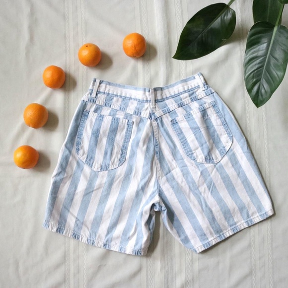 Vintage blue and white striped denim shorts - Picture 3 of 4